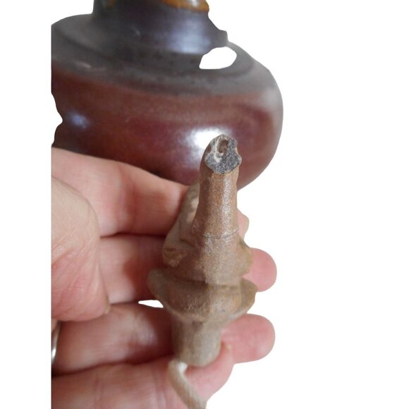 Vintage 1985 Flat Earth Pottery Duck Wick Topper Oil Lamp Vase Artist Signed - Picture 10 of 11